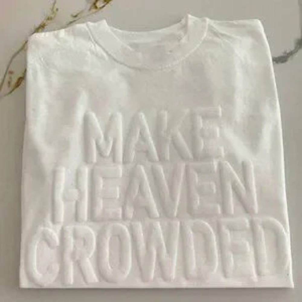 White Casual Women's Make Heaven Crowded Embossed Loose Short Sleeve T-Shirt